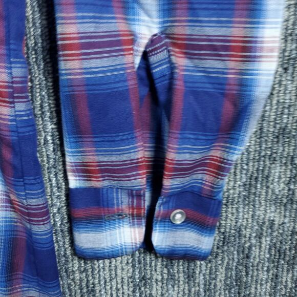 Vintage Sears Fieldmaster Shirt Mens Medium Blue Plaid Flannel Perma Prest 80s - Picture 7 of 14